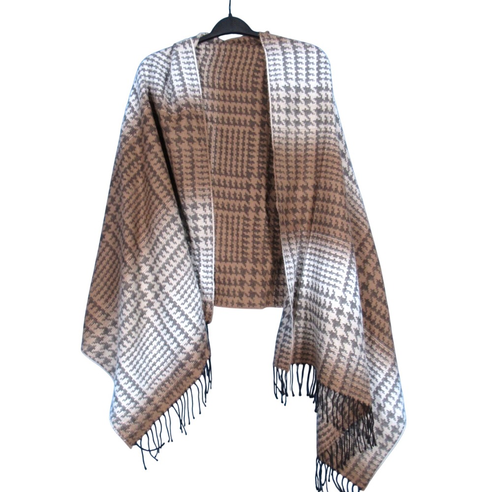 MANIFATTURA TESSILE CHITI Brown/Gray/Black HOUNDSTOOTH Fringe RECTANGLE SCARF